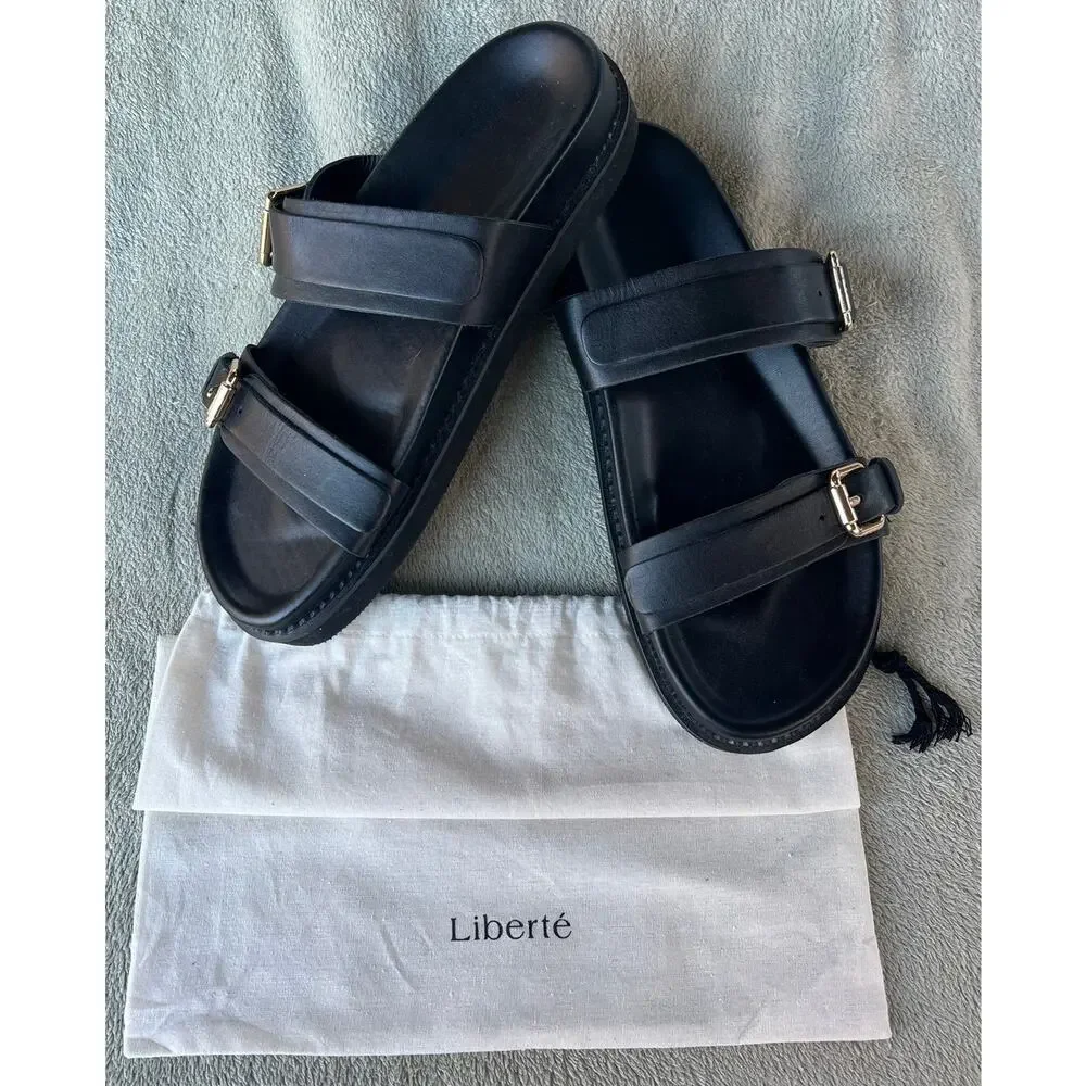 New Tags & Dust Bag Liberte Aloha Sandles Leather Slip On Black Size 10.5-11 - Picture 2 of 10
